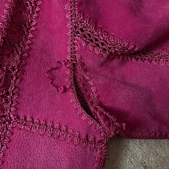 Vintage Magenta Suede Crochet LAce Jacket- Boho Y2K Romantic Style, Size Large - Picture 8 of 8
